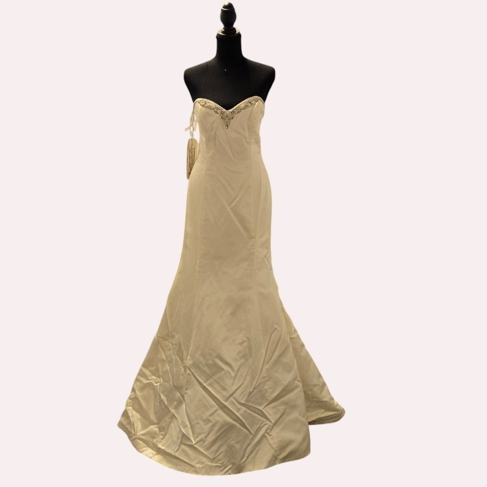 Tara Keely 2852 Ivory Silk Wedding Dress NWT Size 12 Beaded Trumpet Gown